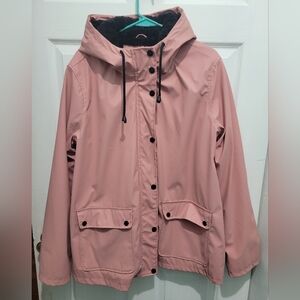 Urban Republic Womens Faux Fur Lined Raincoat In Pink/Black Size XL